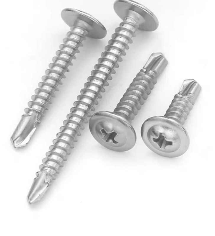 SS304 tête transversale tête ronde avec foreuse à laver vis de queue galvanisée grande tête plate